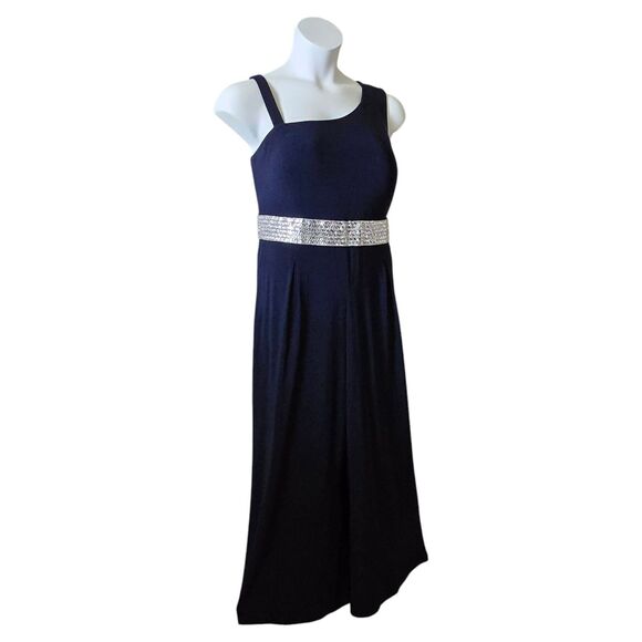 Roz & Ali Navy Blue One-Shoulder Pantsuit • Sleeveless • Wide-Leg • Fits 14 - 16 - Picture 2 of 10